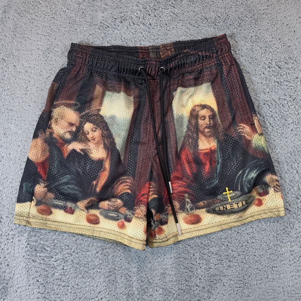 Kinetic Shorts Mens Small The Last Supper Mesh Basketball Multicolor Art Graphic